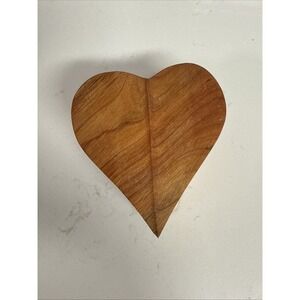 Vtg Hand Made Signed Wood Velvet Lined Heart Shape Trinket Box 4.5" X 4"